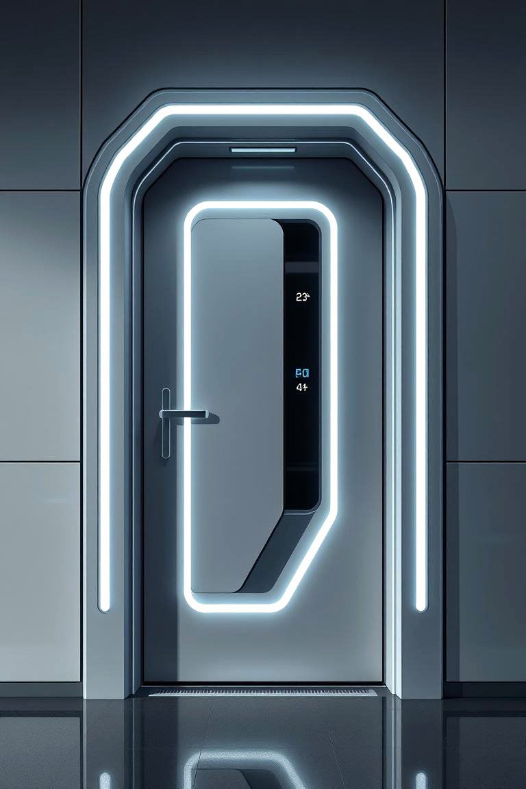 Futuristic Grey with Smart Tech - 24 Grey Front Door Ideas