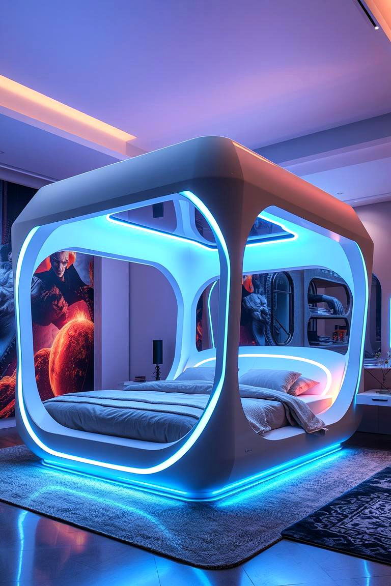 Futuristic LED Canopy Bed - 24 Canopy Bed Ideas