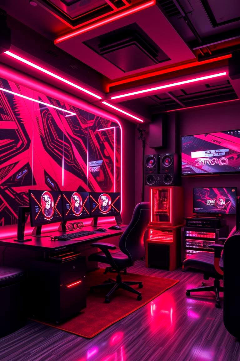 Futuristic LED Infusion Setup - 24 Red and Black Gaming Setup Ideas