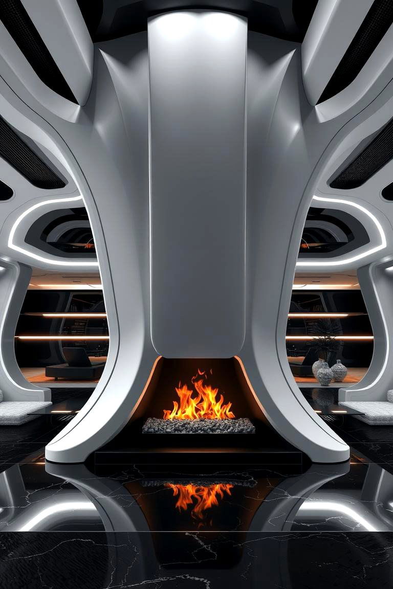 Futuristic Monochrome Vision - 24 Black and White Fireplace Ideas