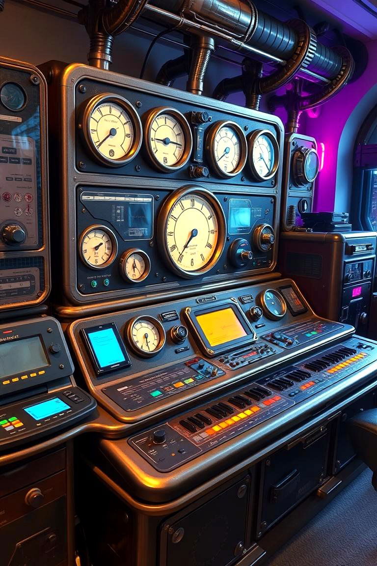 Futuristic Steampunk Console - 24 Steampunk Living Room Ideas