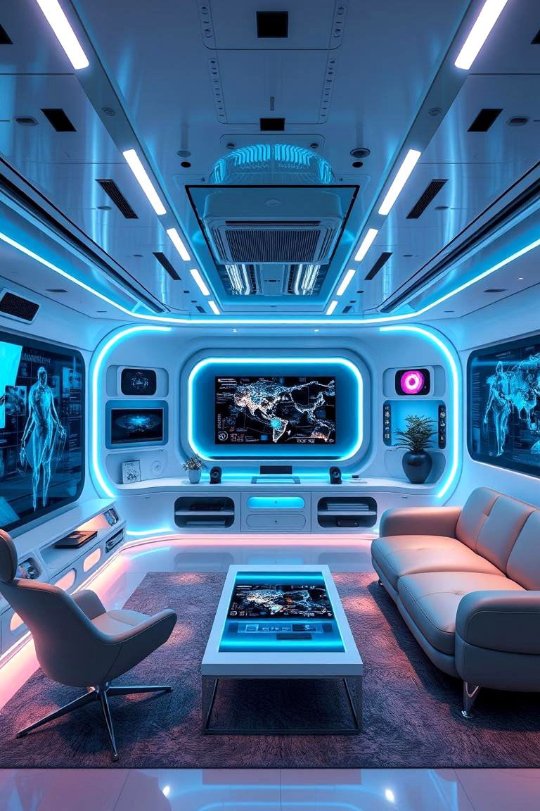Futuristic Tech Hub - 24 Black Man Cave Ideas