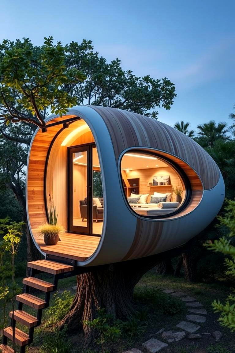 Futuristic Tree House Pod - 24 Tree House Ideas