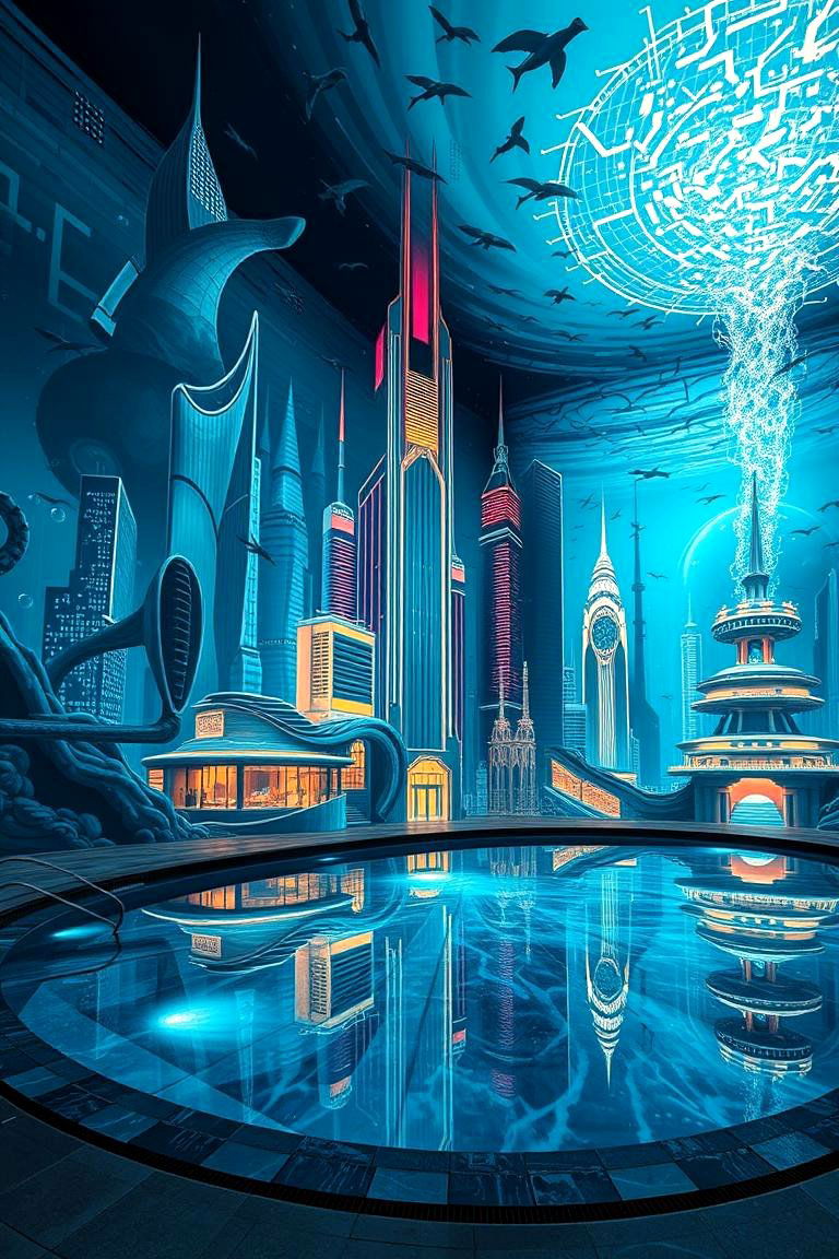 Futuristic Underwater City Pool Mural - 24 Pool Murals
