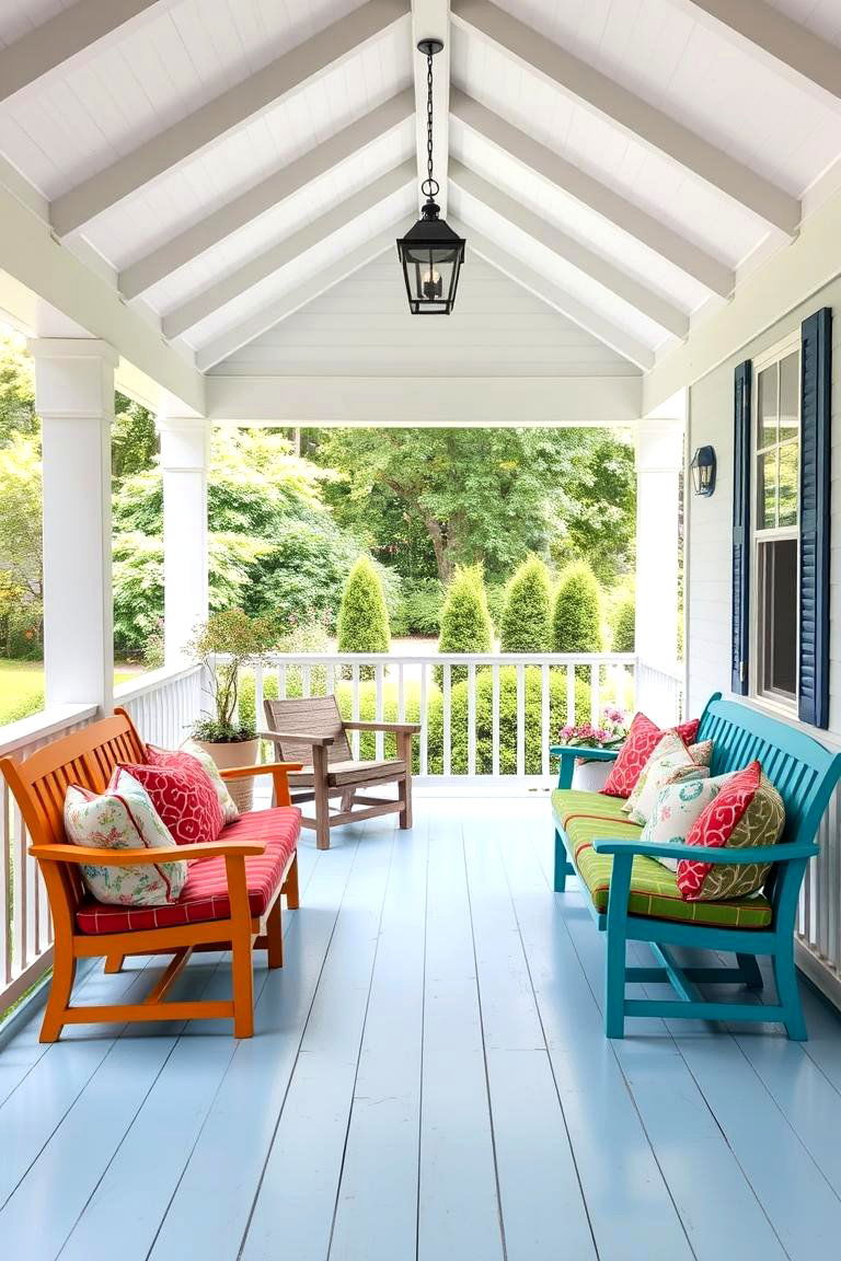 Gable Porch with Colorful Accents - 24 Open Gable Porch Ideas