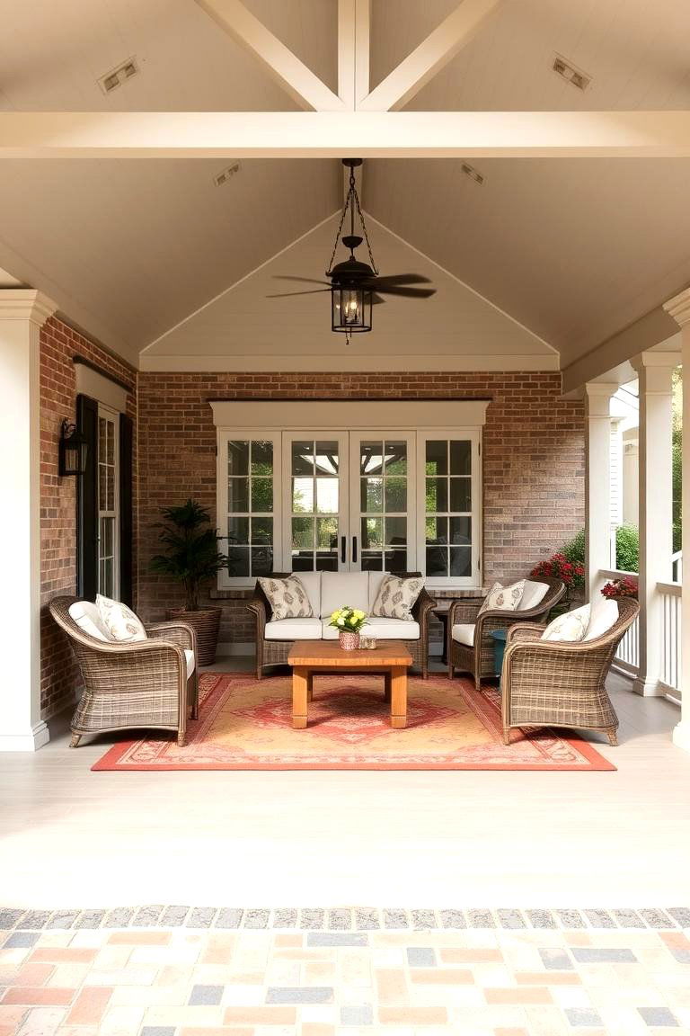 Gable Porch with Comfortable Rugs - 24 Open Gable Porch Ideas