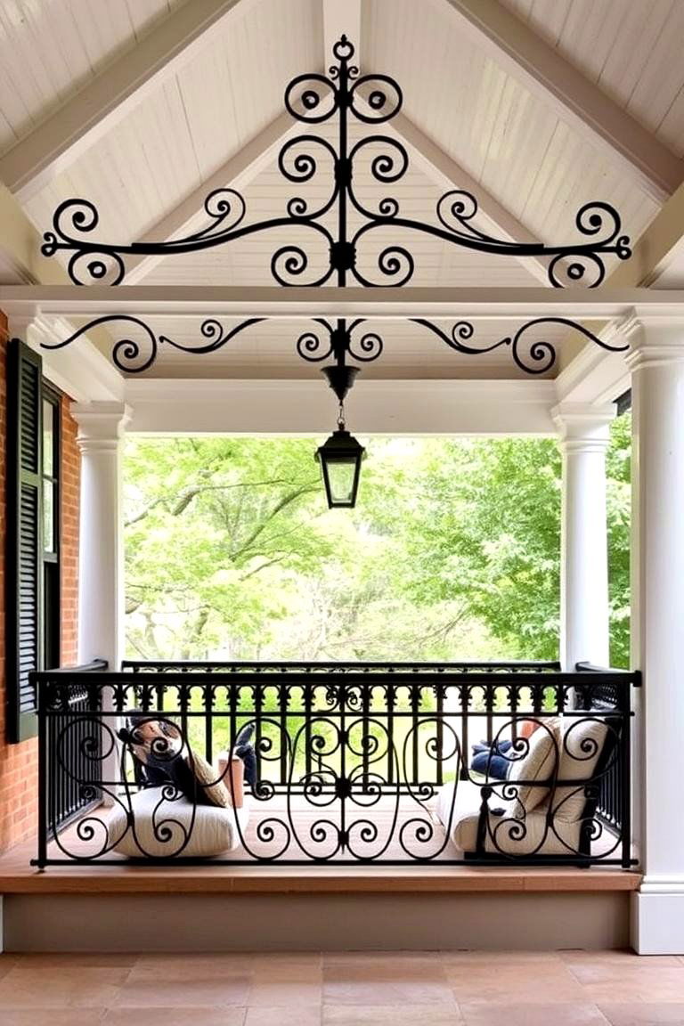 Gable Porch with Decorative Railings - 24 Open Gable Porch Ideas