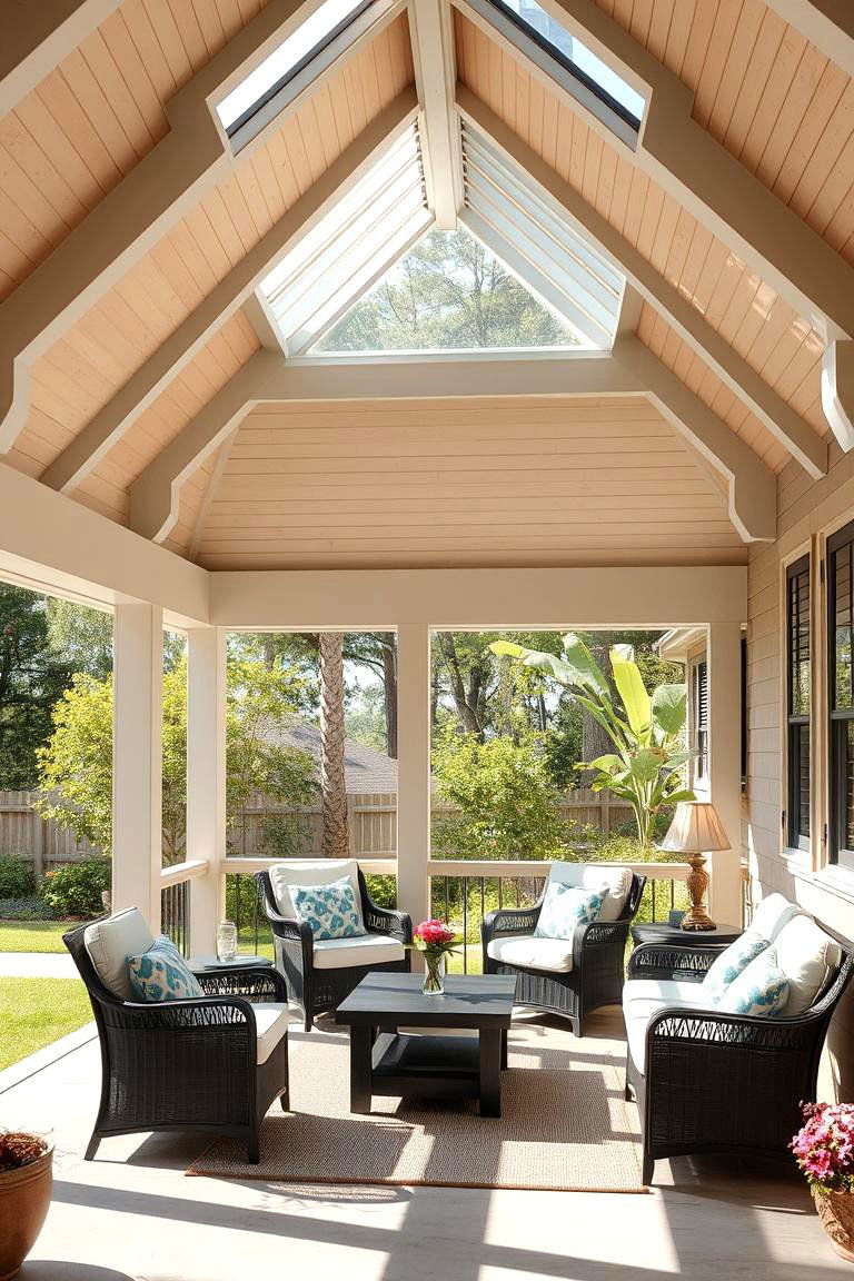 Gable Porch with Louvered Roof Section - 24 Open Gable Porch Ideas