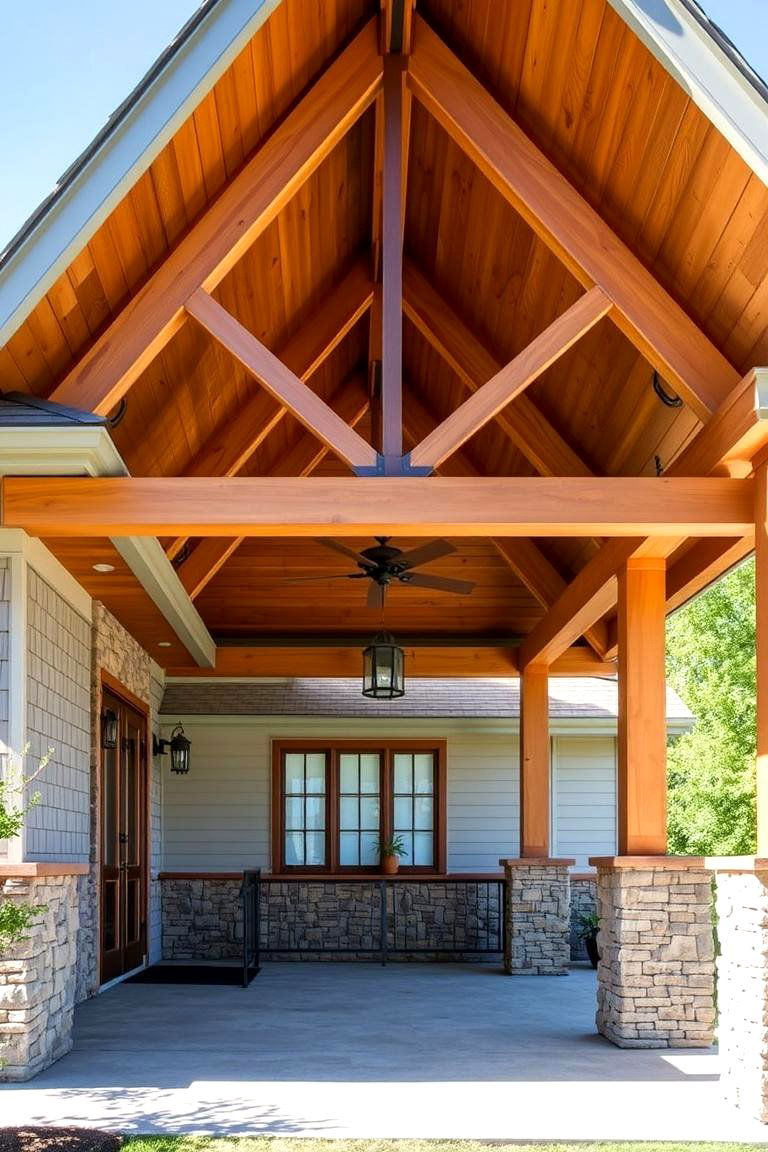 Gable Porch with Mixed Materials - 24 Open Gable Porch Ideas