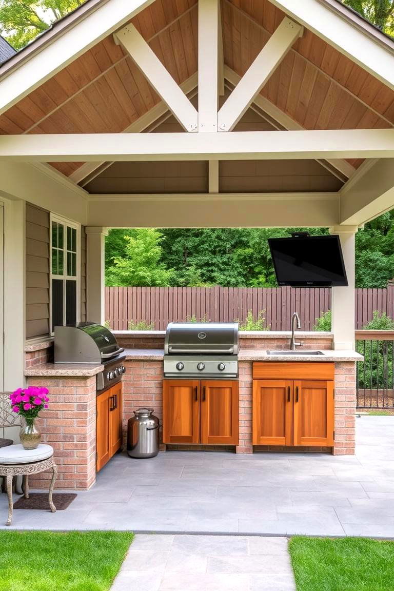 Gable Porch with Outdoor Kitchenette - 24 Open Gable Porch Ideas