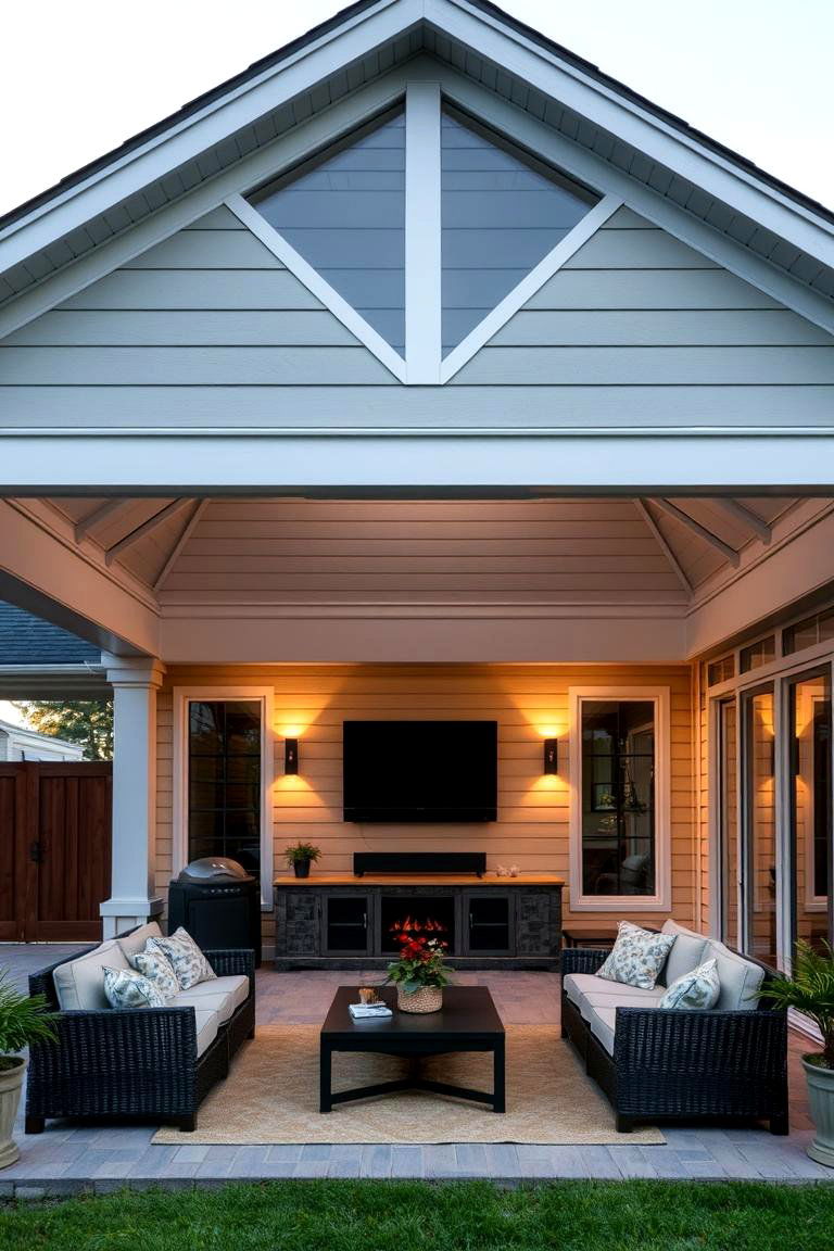Gable Porch with Outdoor Speakers - 24 Open Gable Porch Ideas