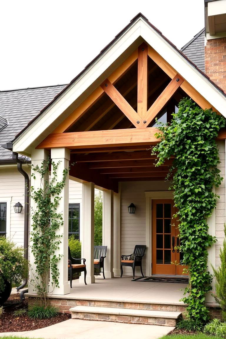 Gable Porch with Pergola Extension - 24 Open Gable Porch Ideas