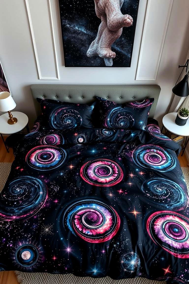 Galactic Bedspread Design - 24 galaxy space-themed bedroom ideas