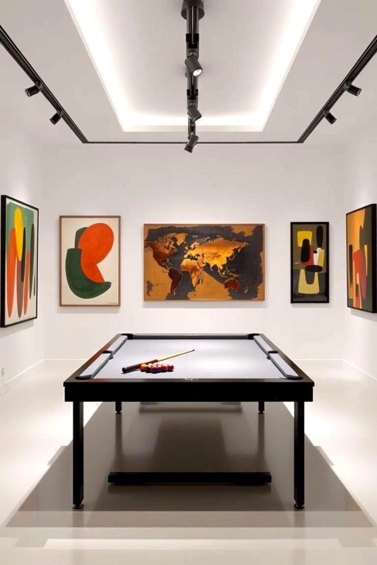 Gallery Style Pool Table Room with Artwork - 24 Pool Table Room Ideas