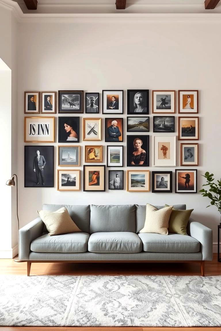 Gallery Wall Backdrop - 24 Grey Couch Living Room Ideas