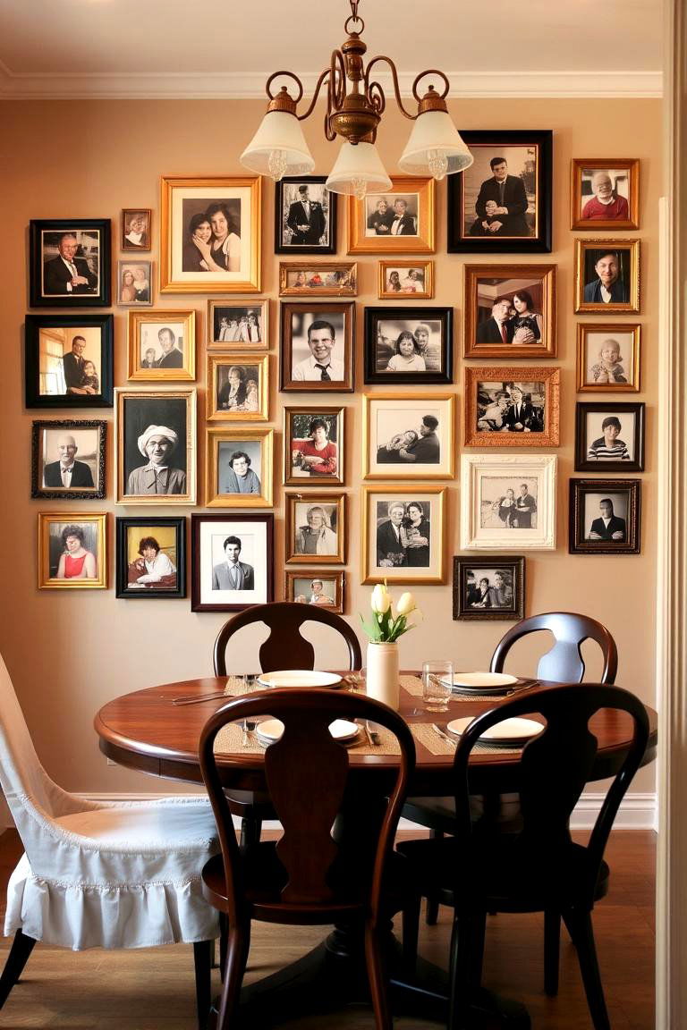Gallery Wall of Family Photos - 24 Dining Room Wall Decor Ideas