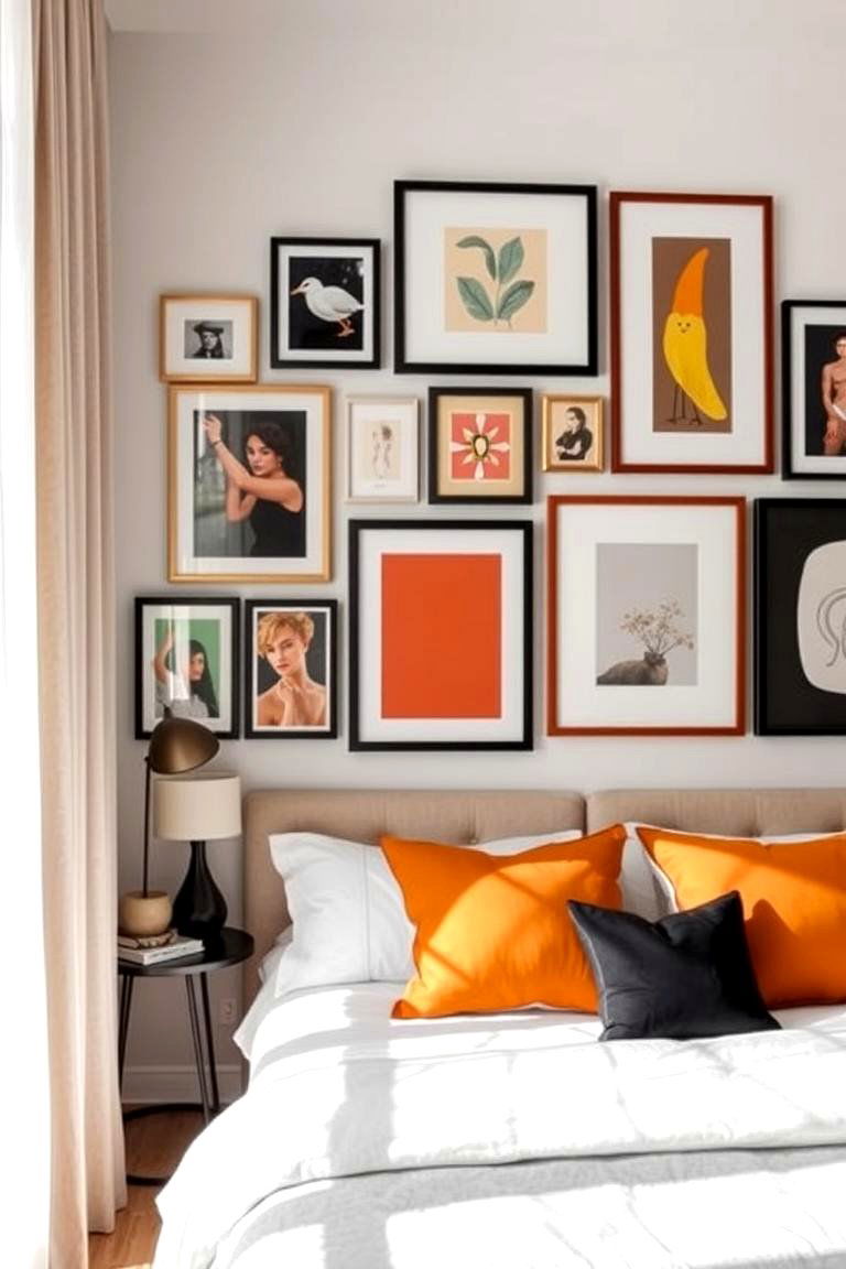 Gallery Wall of Framed Art - 24 Bedroom Wall Decor Ideas