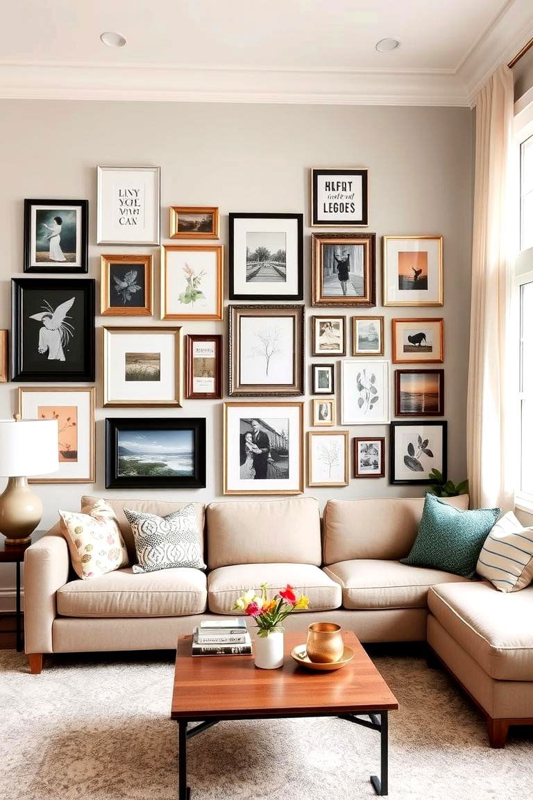 Gallery Wall with Different Frame Styles - 24 Family Picture Wall Ideas