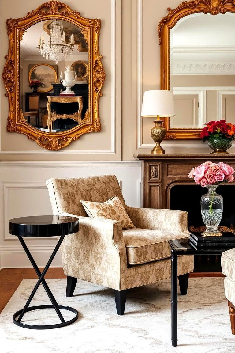 Gallery Wall with Elegant Frames - 24 Glam Living Room Ideas