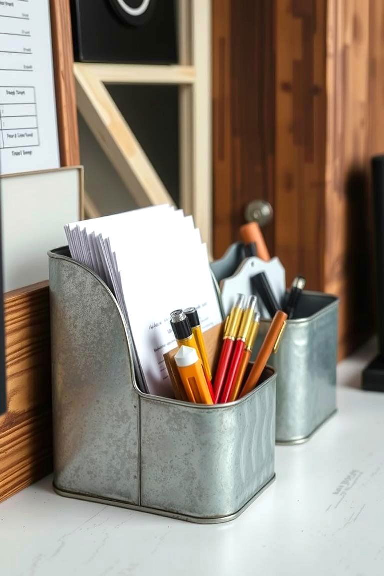 Galvanized Steel Accents - 24 Rustic Home Office Ideas
