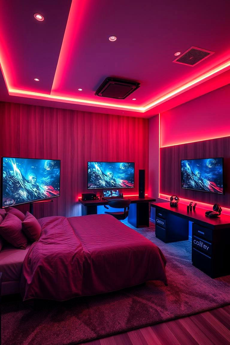 Gaming Paradise Hideaway - 24 Man Cave Bedroom Ideas