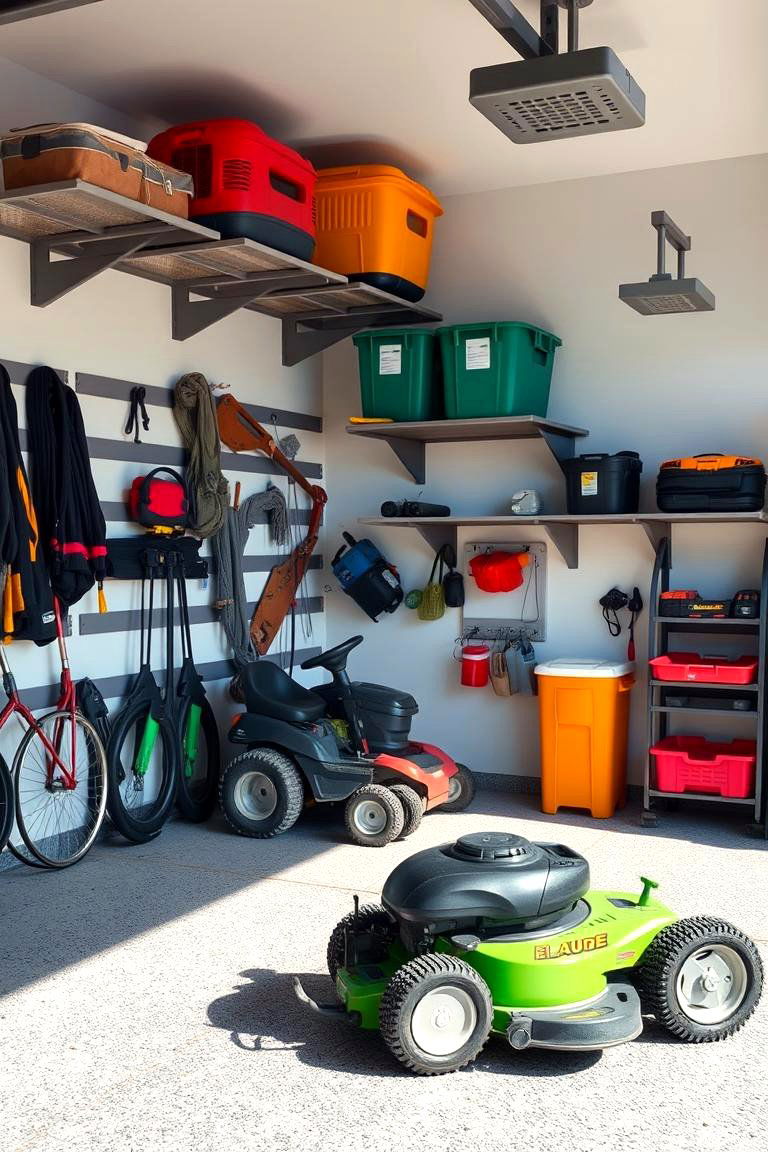 Garage Organizer System - 24 Lawn Mower Storage Ideas