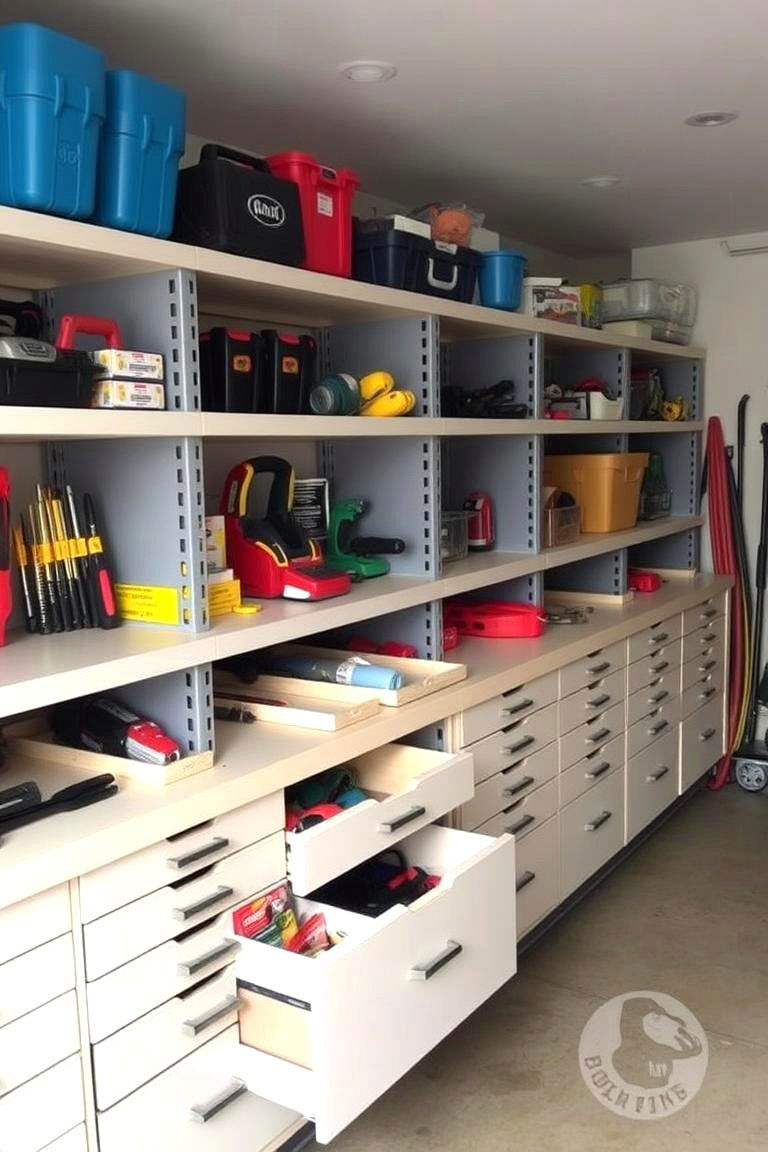 Garage Shelving with Built In Tool Storage - 24 Garage Shelving Ideas