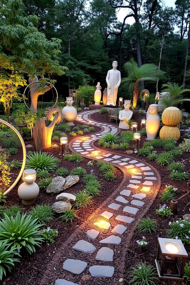 Garden Art and Sculpture Display - 24 Down Sloped Backyard Ideas