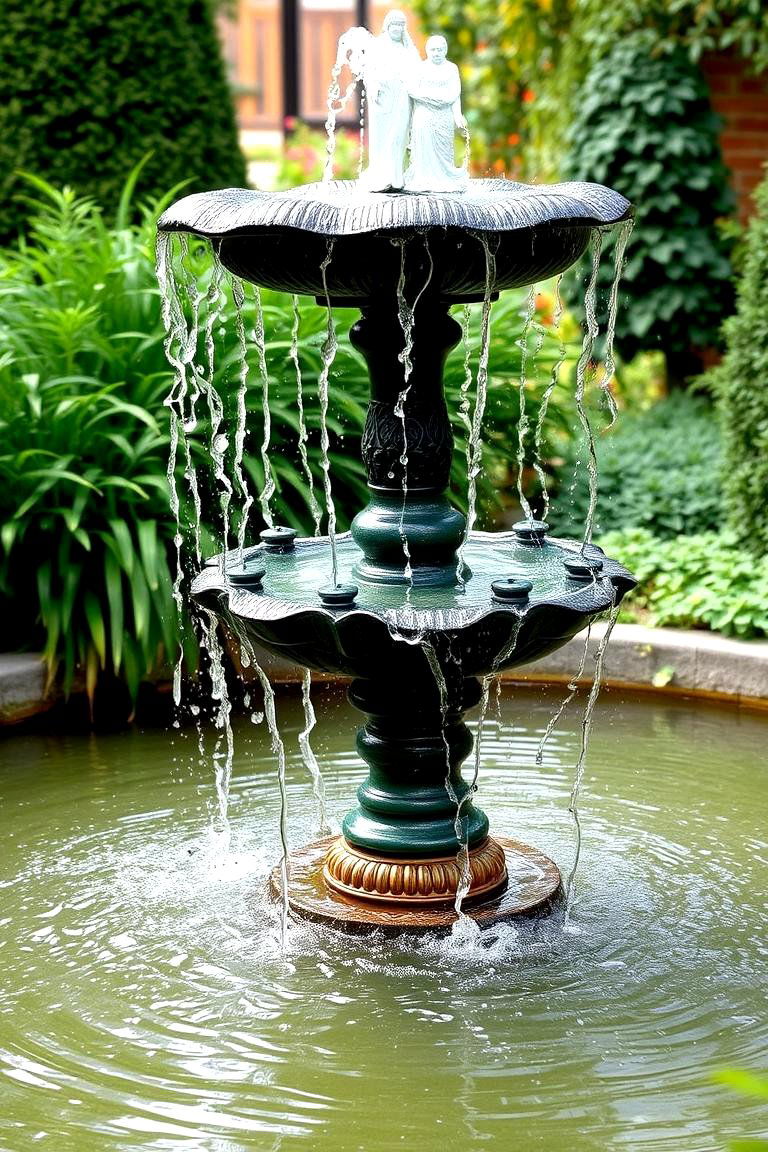 Garden Fountain for a Calming Touch - 24 Garden Wedding Ideas