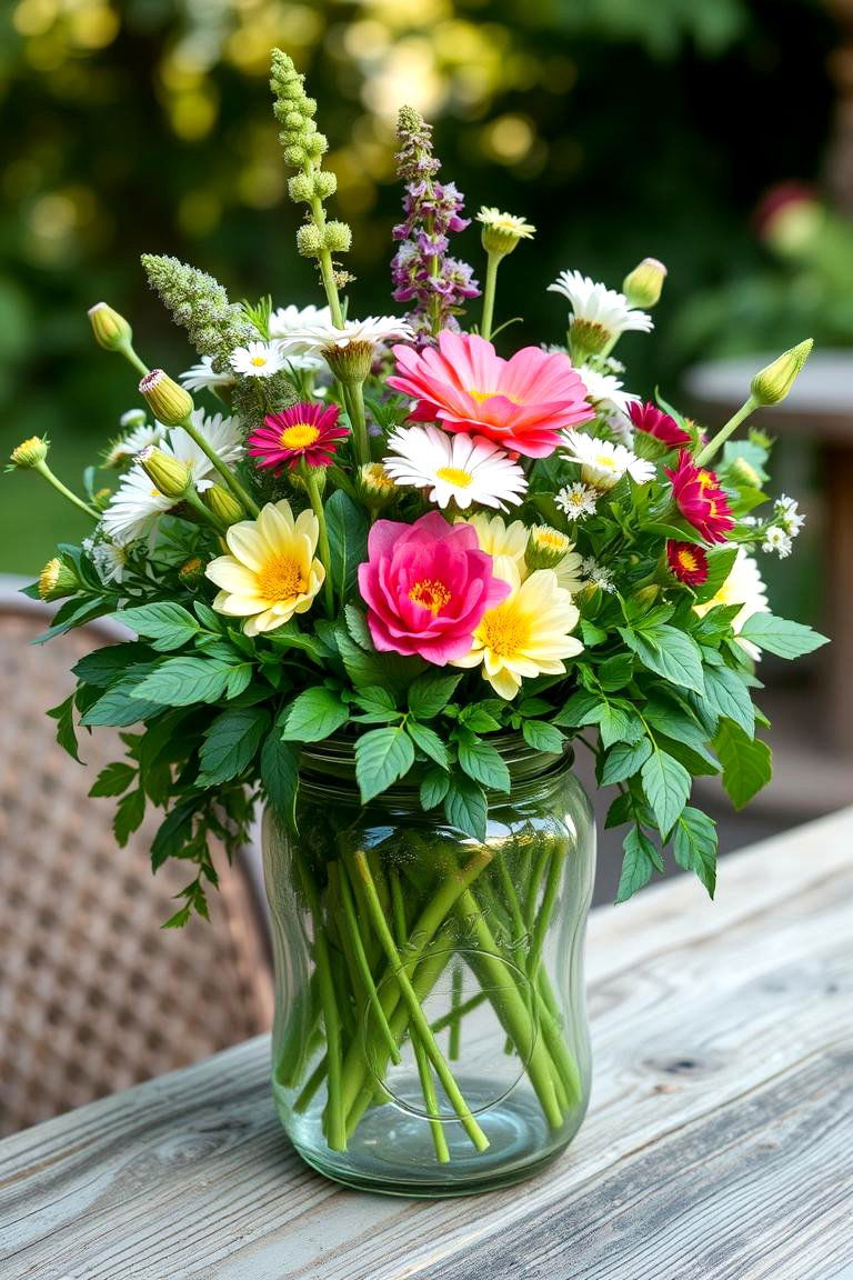 Garden Fresh Lush Greenery and Seasonal Blooms - 24 Mason Jar Wedding Centerpieces