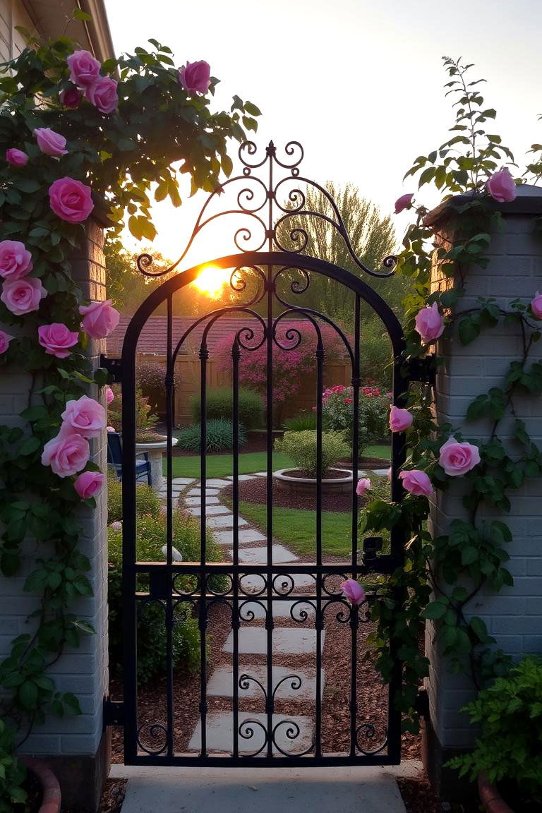 Garden Gate with Arched Top and Floral Detailing - 24 Fence Gate Ideas