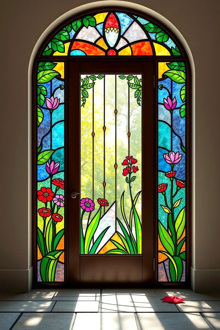 Garden Inspired Stained Glass - 24 Green Front Door Ideas