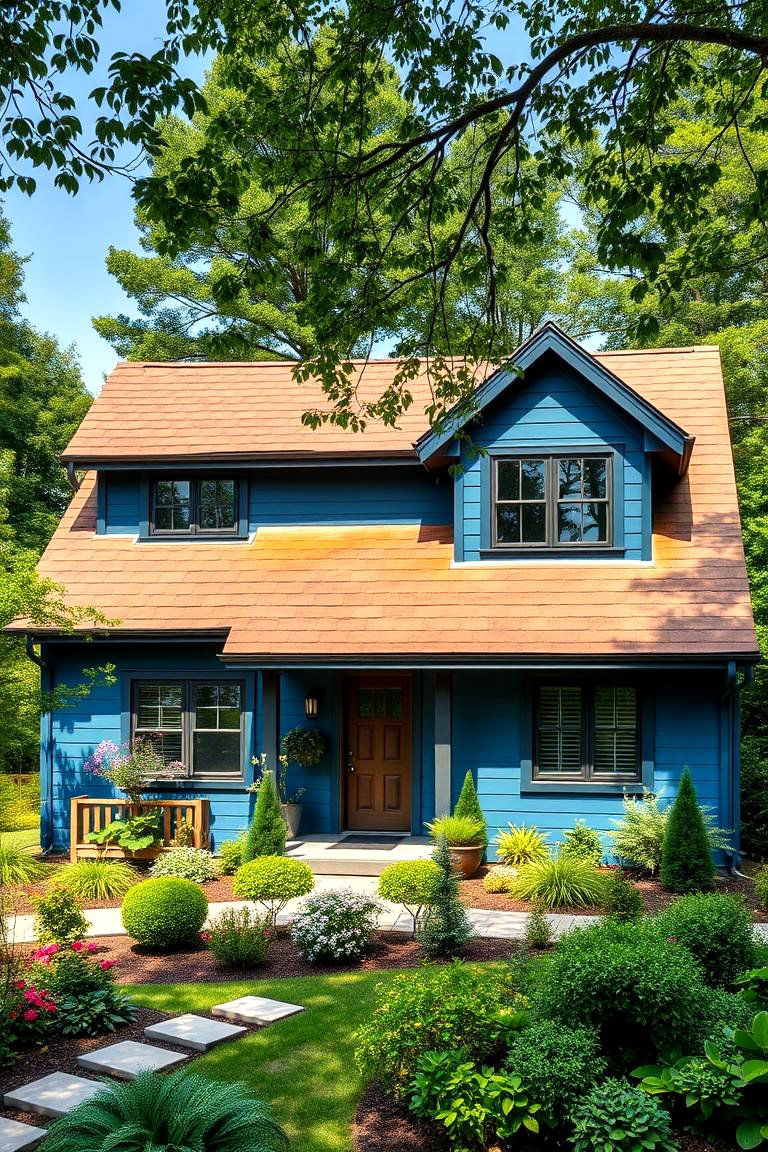 Garden Integrated Exterior - 24 blue exterior home with a brown roof ideas