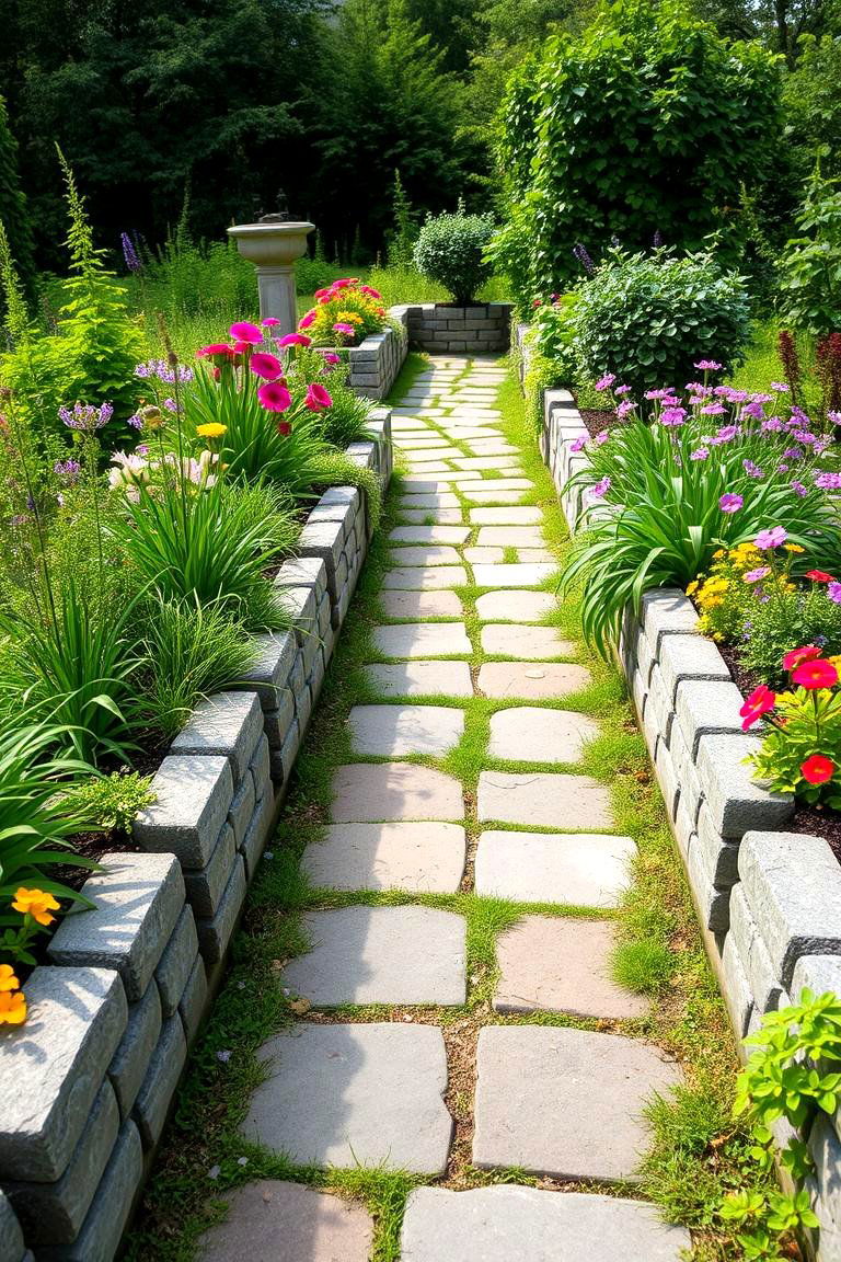 Garden Path with Integrated Planting Pockets Walkway - 24 Paver Walkway Ideas