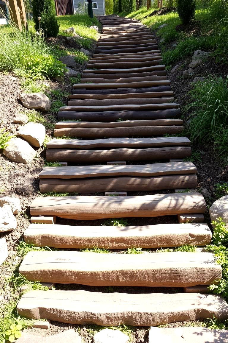 Garden Steps Built from Sleepers - 24 Garden Sleeper Ideas
