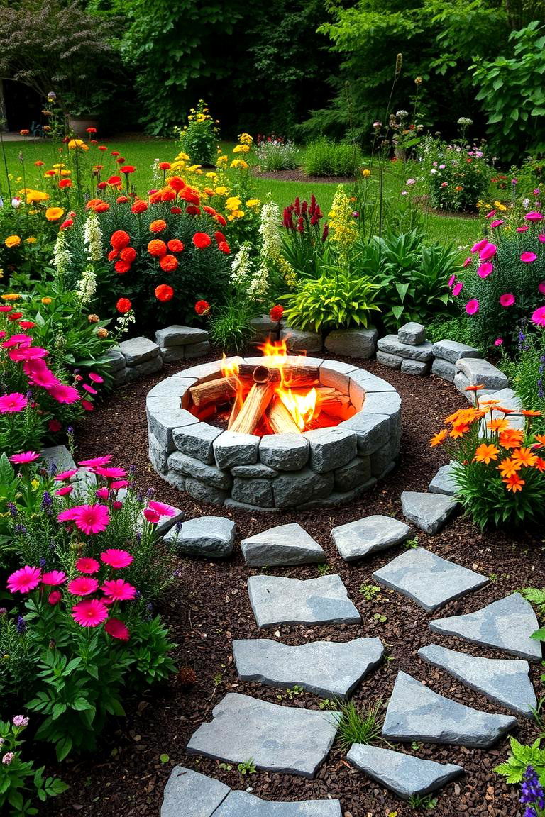 Garden Surrounded Firepit - 24 Patio Ideas With Firepit