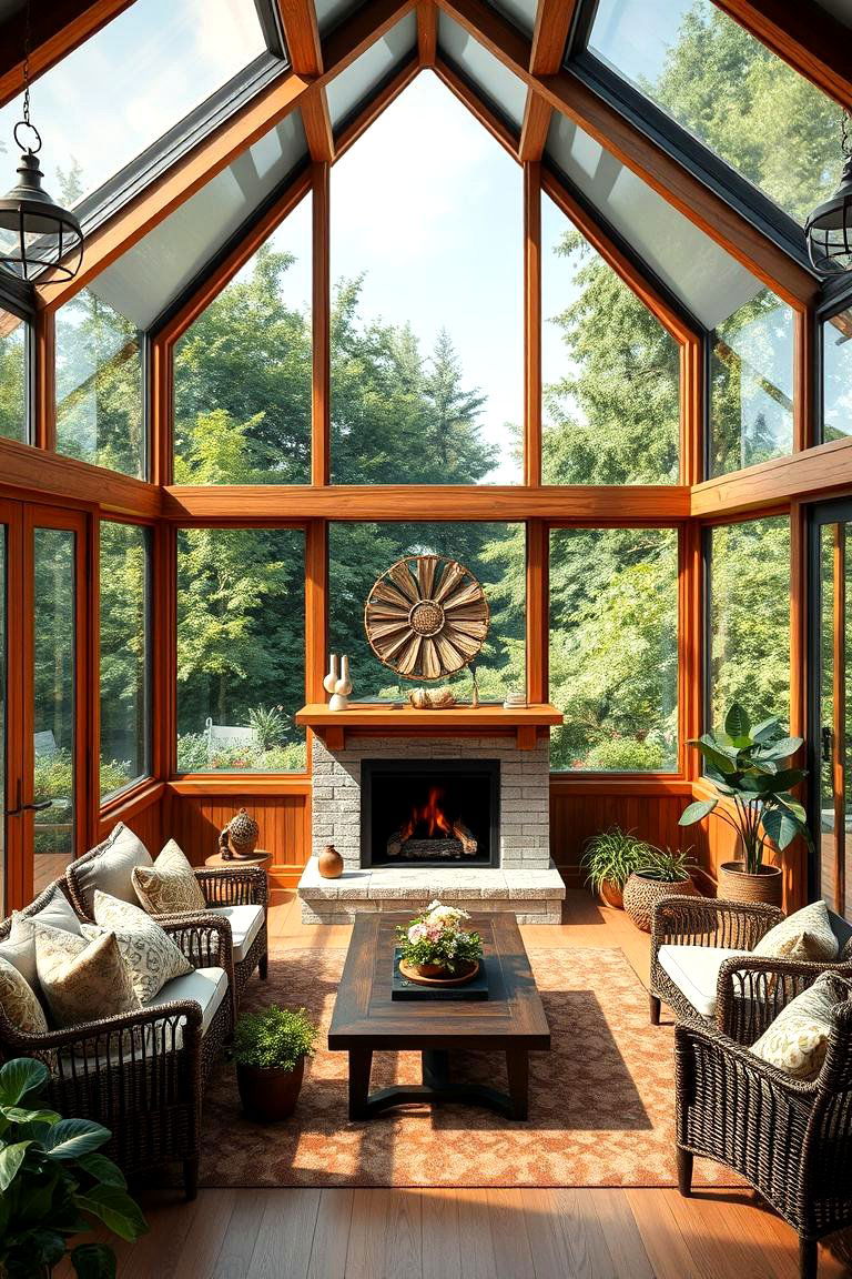 Garden View Sunroom - 24 Sunroom With Fireplace Ideas