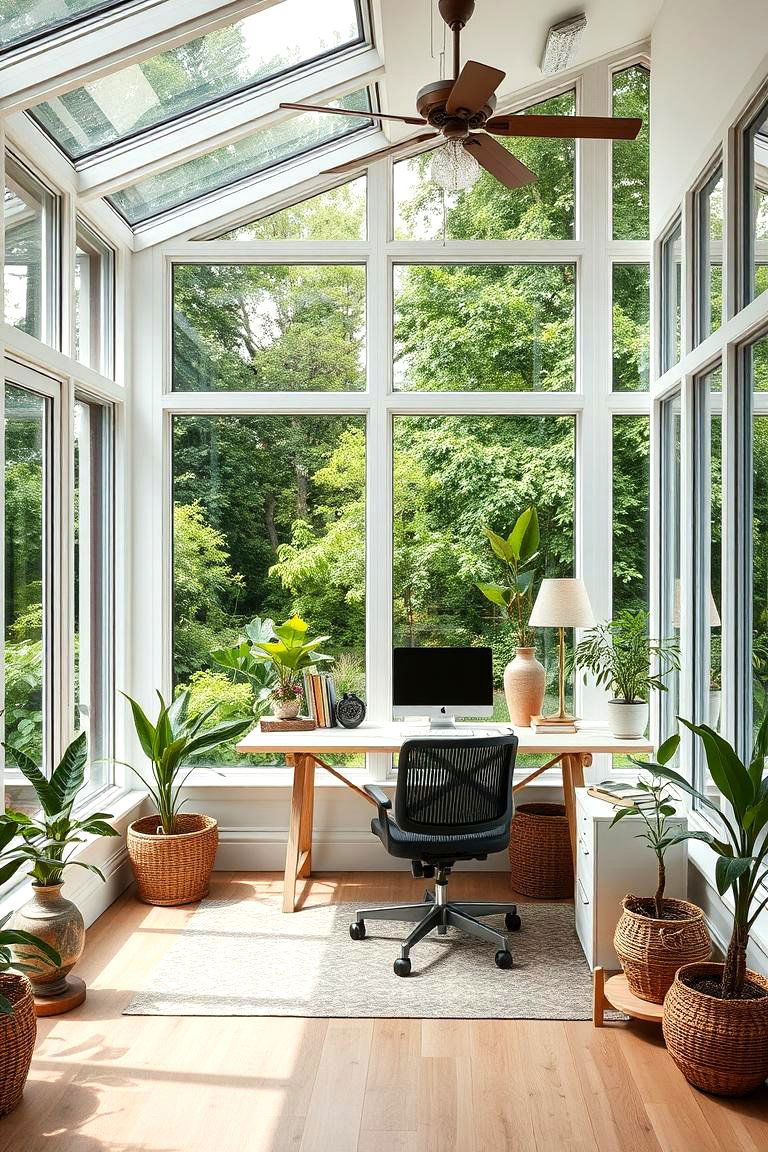Garden View Sunroom Office - 24 Sunroom Office Ideas