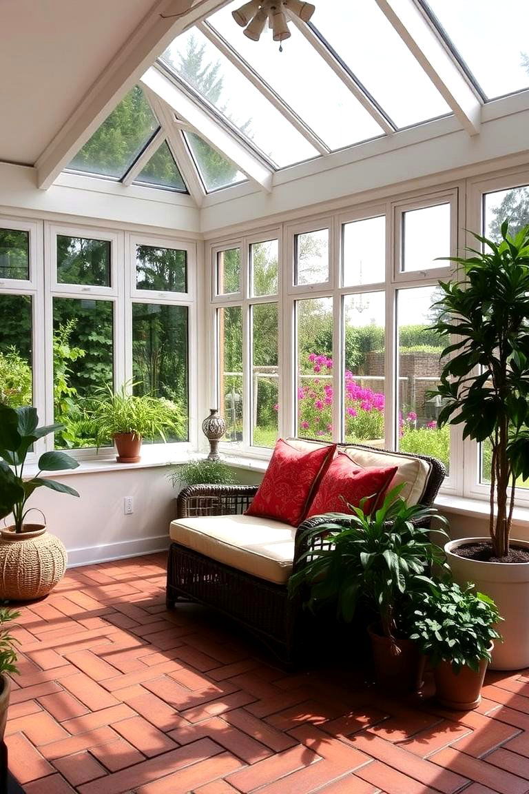 Garden View Sunroom - 24 Brick Floor Sunroom Ideas