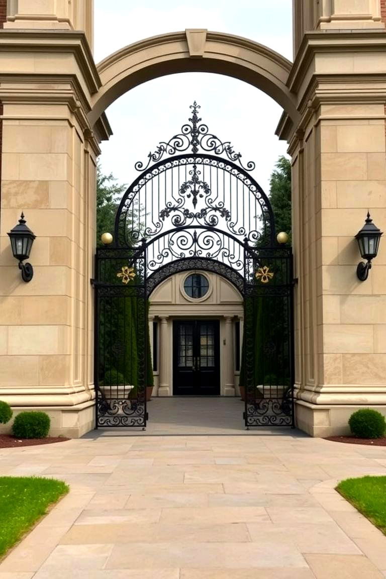 Gate with Archway and Columns - 24 Front Gate Ideas