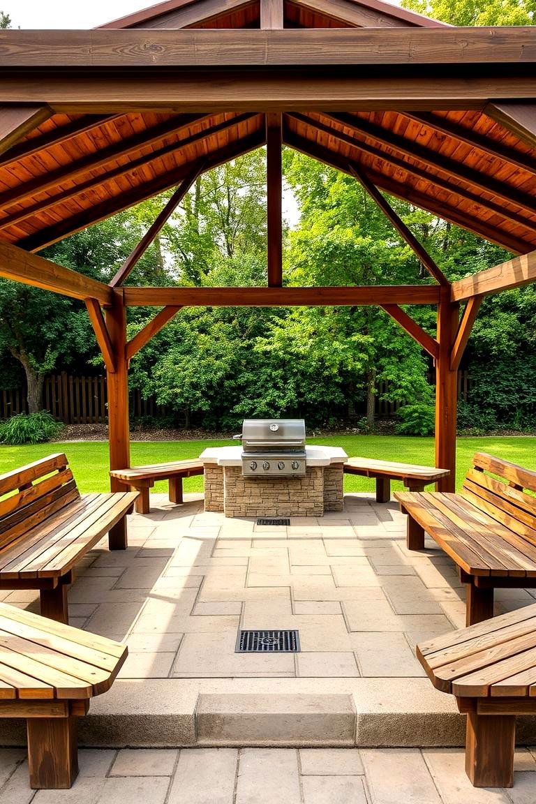 Gazebo Kitchen with Integrated Seating - 24 Outdoor Kitchen with a Gazebo Ideas