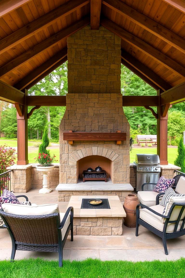 Gazebo Kitchen with Outdoor Fireplace - 24 Outdoor Kitchen with a Gazebo Ideas