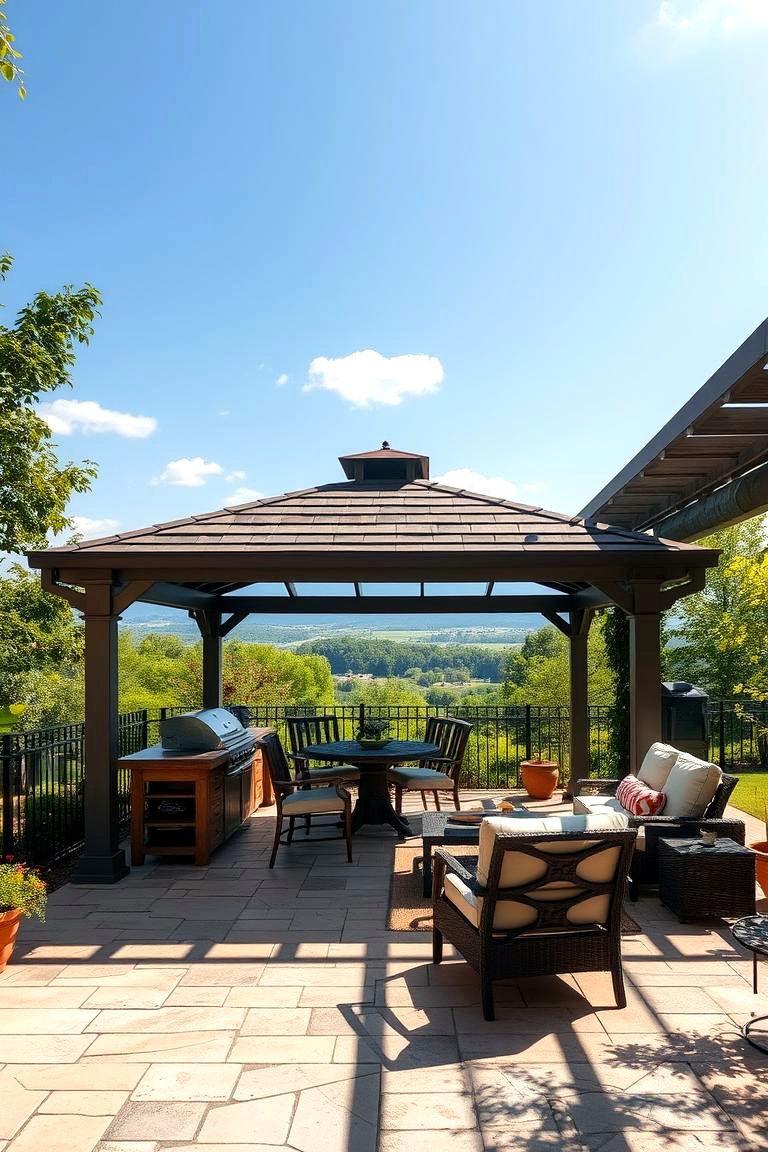 Gazebo Kitchen with Pergola Extension - 24 Outdoor Kitchen with a Gazebo Ideas