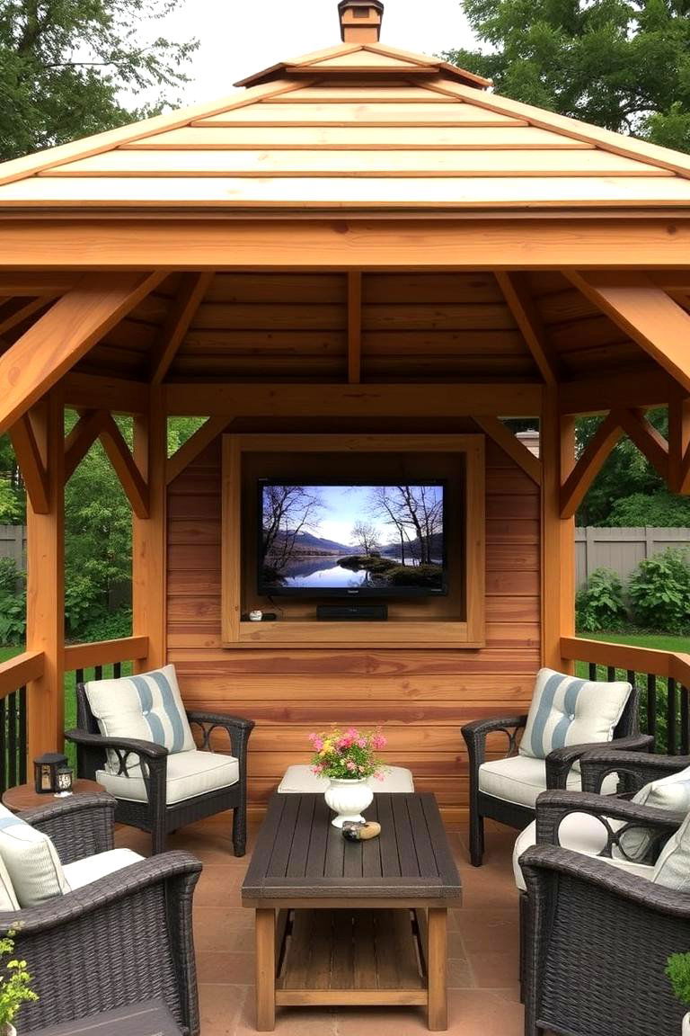 Gazebo with Built In TV Niche - 24 Outdoor Tv Ideas