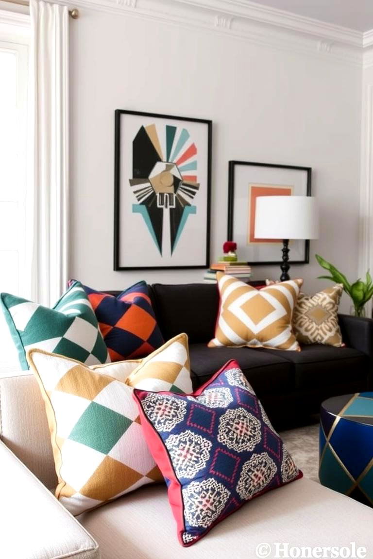 Geometric Accent Pillows - 24 Maximalist Living Room Design Ideas