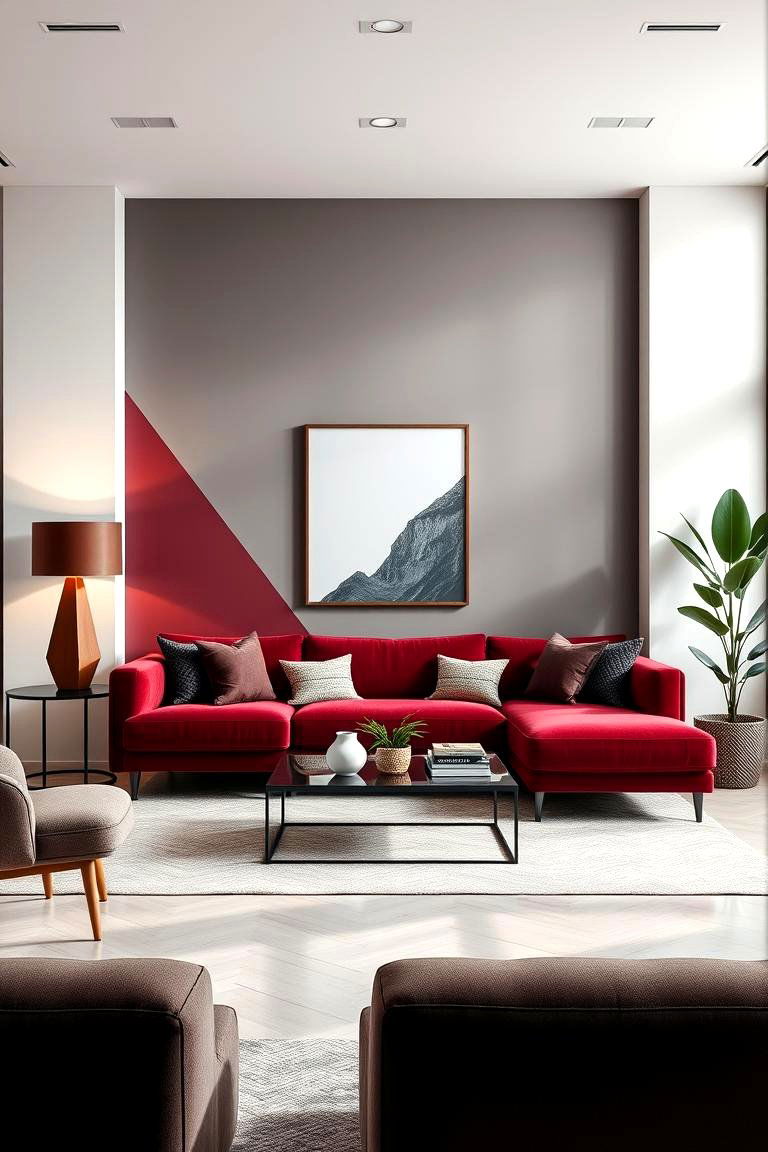 Geometric Accent Style - 24 Burgundy Sofa Living Room Ideas