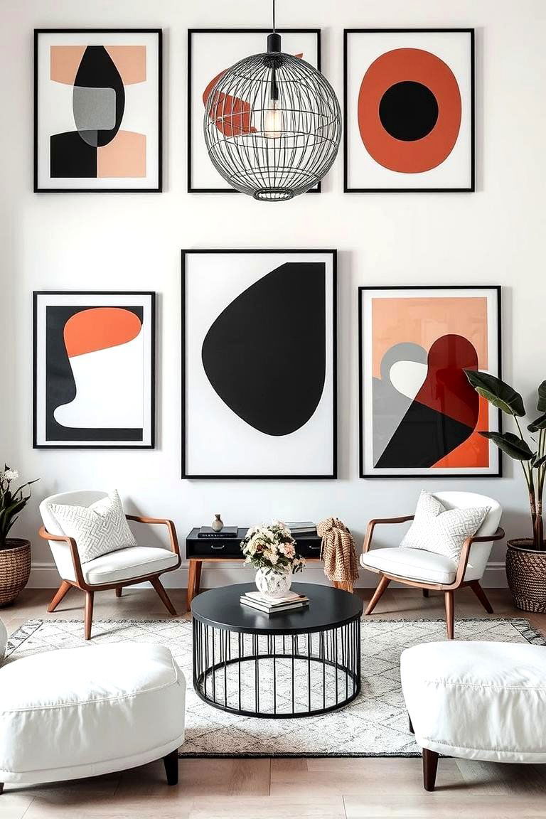 Geometric Art Displays - 24 Black and White Boho Living Room Ideas