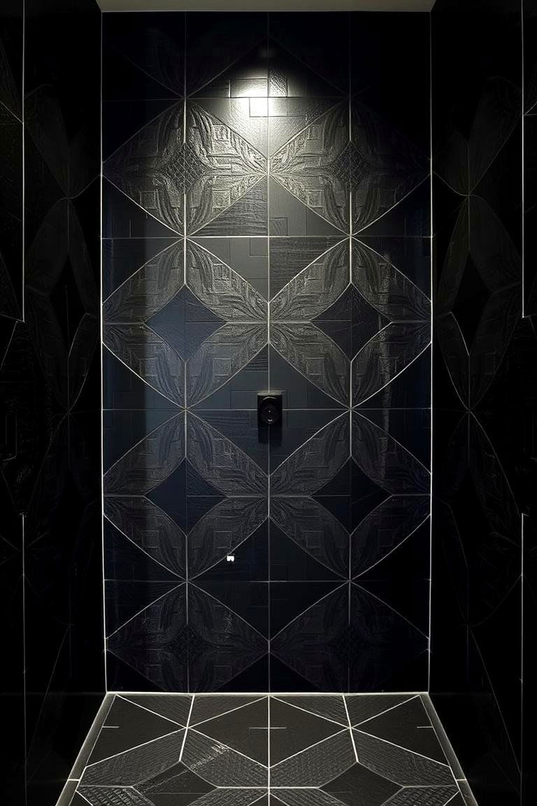 Geometric Black Patterns - 24 Black Tile Bathroom Ideas