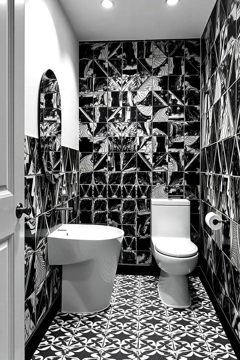 Geometric Black Patterns Powder Room - 24 black powder room ideas
