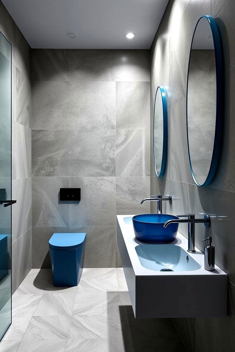 Geometric Blue Fixtures - 24 Blue and Gray Bathroom Ideas